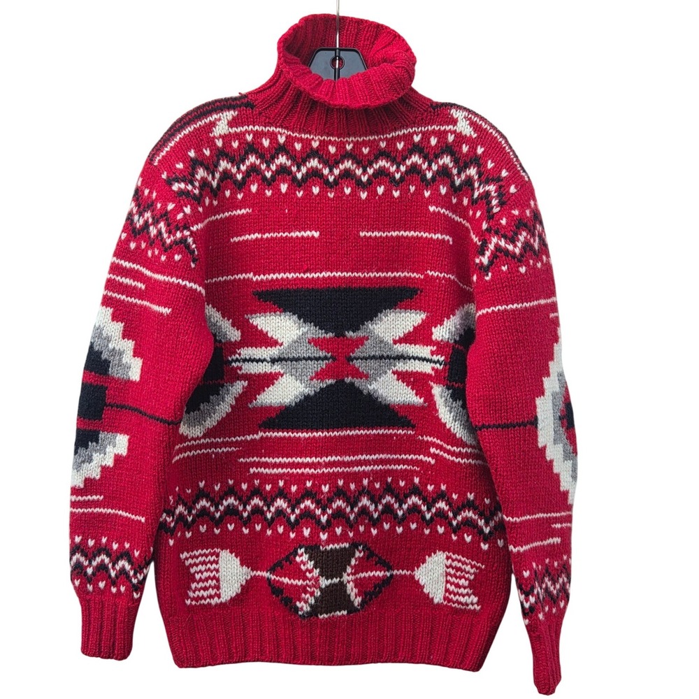 Vintage Ralph Lauren Hand Knit Wool Southwestern Turtleneck Sweater Aztec Chunky